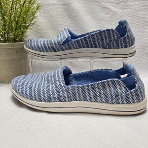 CLOUDSTEPPERS CLARKS BREEZE STEP II DENIM BLUE WHITE STRIPE WOMENS SIZE 6 EUC
